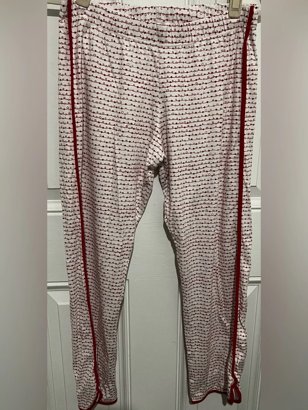 Lake 100%  Cotton  Set Pajamas Loungewear Red Garland White Striped  Sz Small